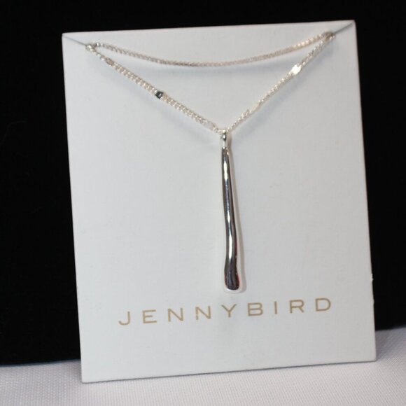 Jenny Bird "Leana" Double-Chain Silver Necklace with Bar Pendent - Picture 1 of 10